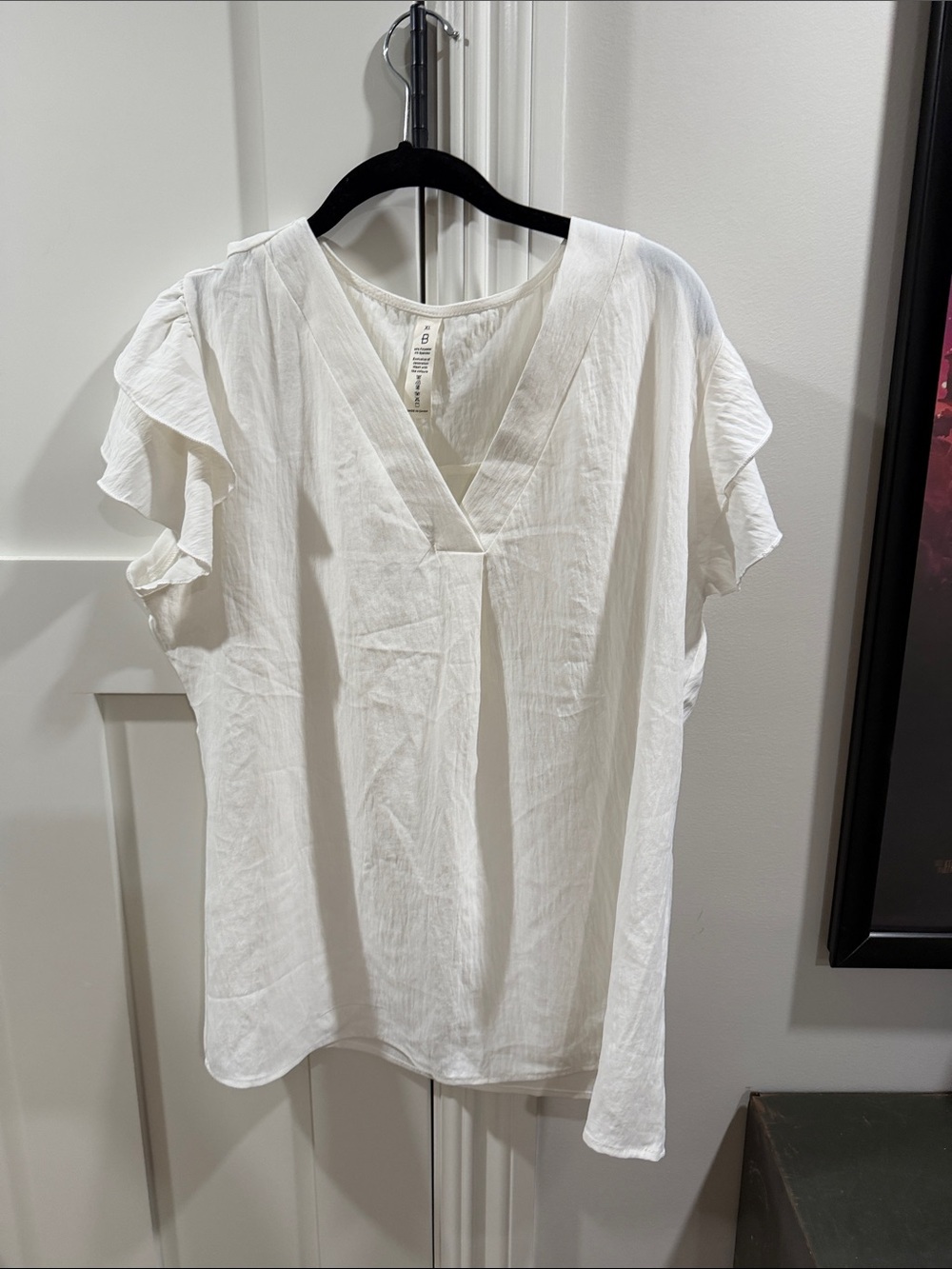 White V-Neck Flutter Sleeve Women's Top